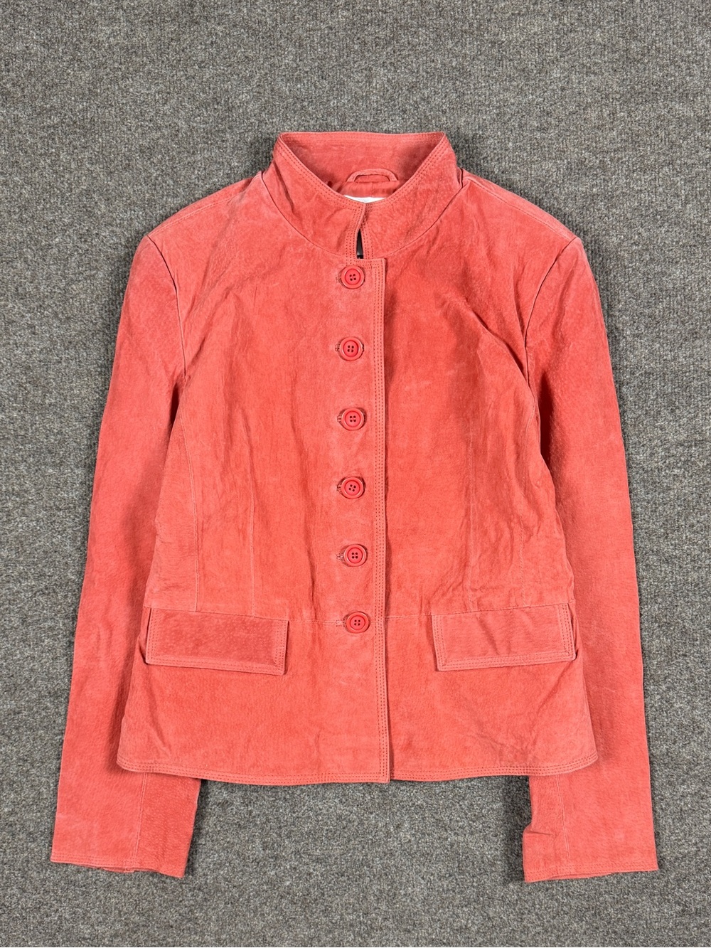 NWT Coral Pink Suede Leather Button Up Jacket Women’s 14 XL Stand Collar Y2K